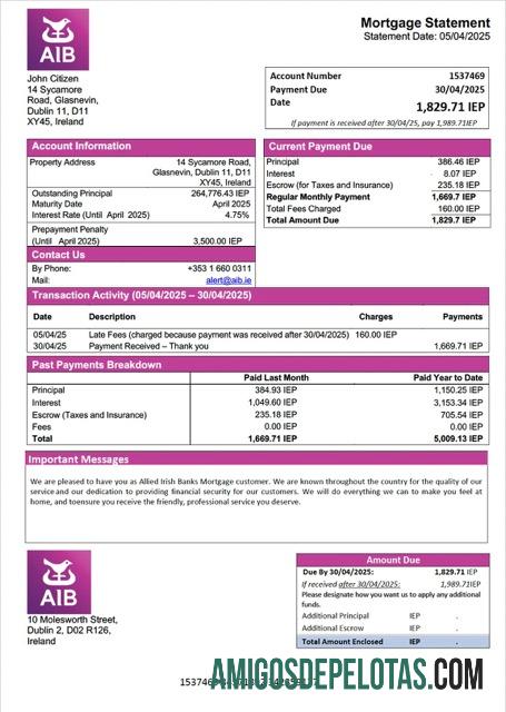 em branco Modelo Word e PDF de declaração de hipoteca de bancos irlandeses aliados da Irlanda